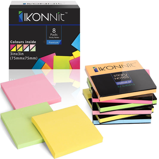 8 Pack 3"x3" Bright Color Self-Stick Sticky Notes For