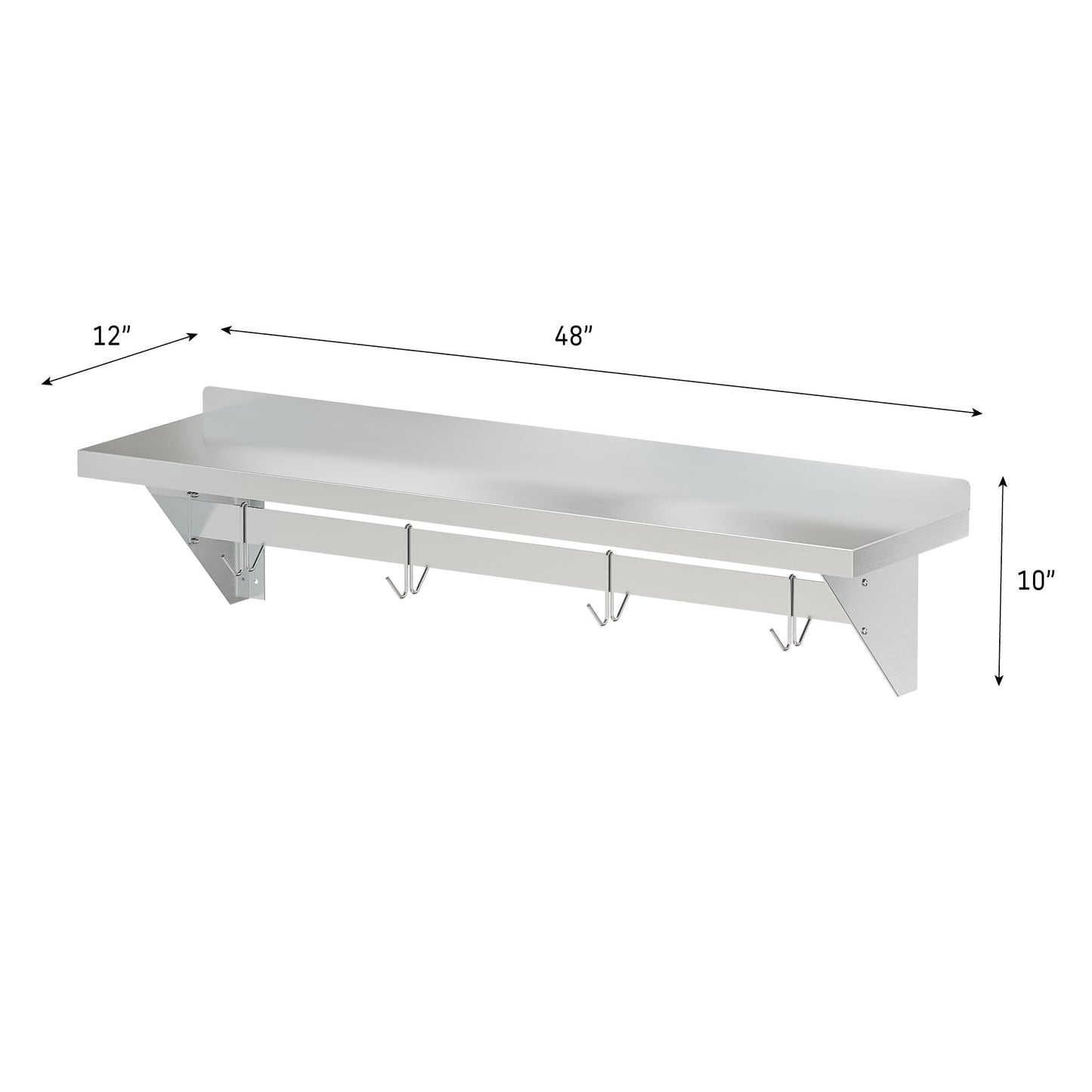 12" x 48" 18-Gauge Stainless-Steel Heavy Duty Wall Shelf with Pot