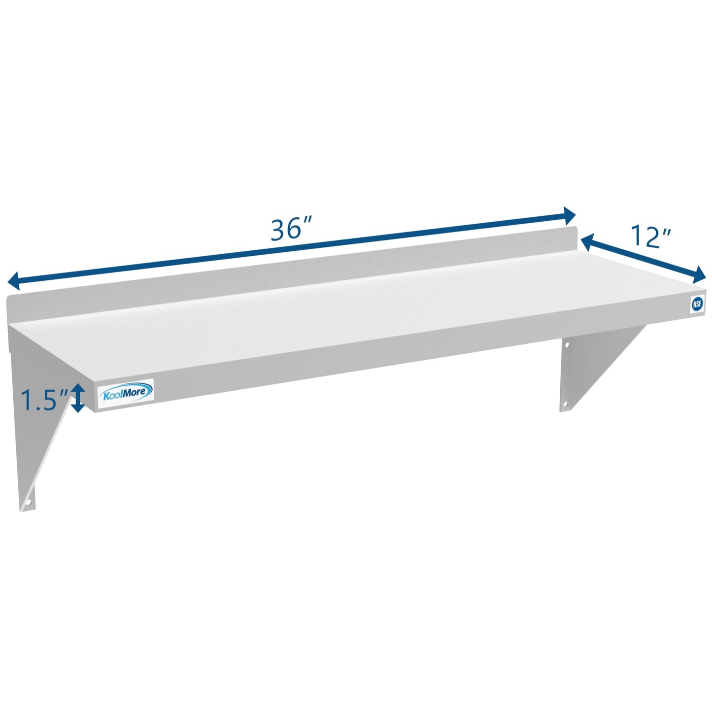 12" x 36" 18-Gauge Stainless-Steel Heavy Duty Wall Shelf, WMSH-1236. -