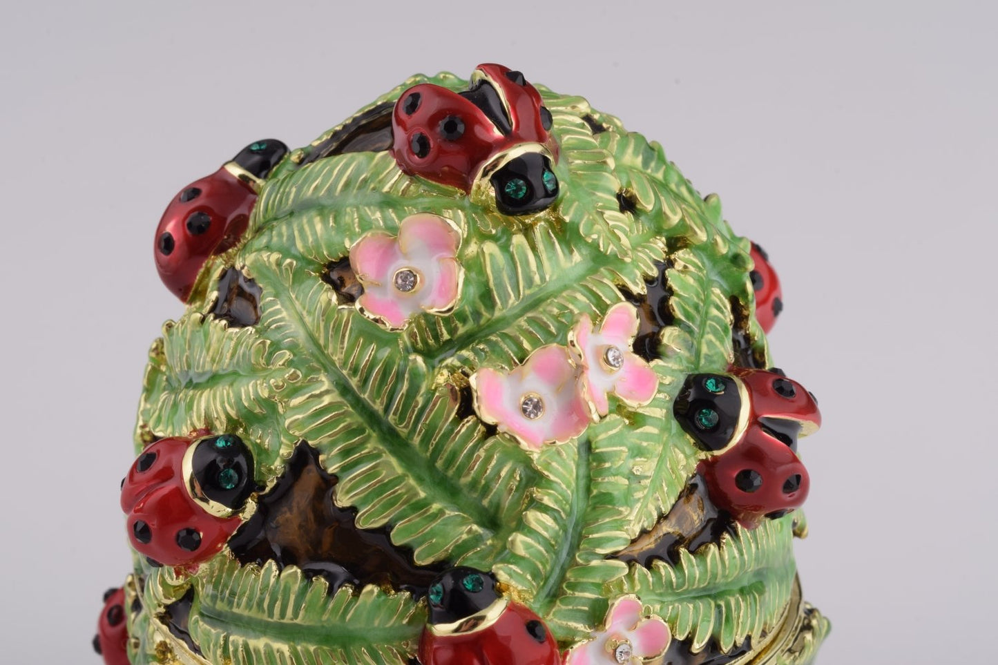 Green Music Playing Faberge Egg with Ladybird Beetles Ladybugs