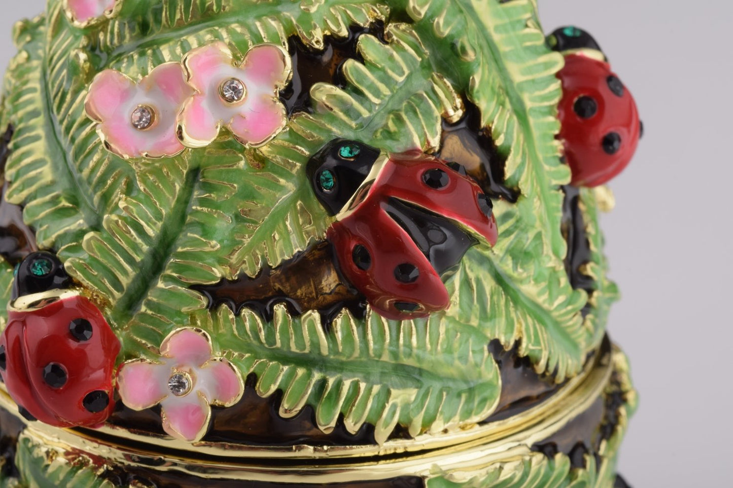 Green Music Playing Faberge Egg with Ladybird Beetles Ladybugs