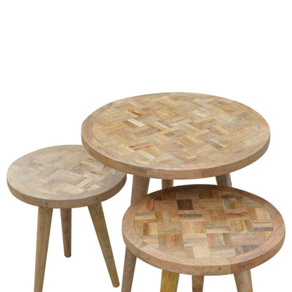 Set of 3 Nesting Tables with Patchwork Patterned Tops