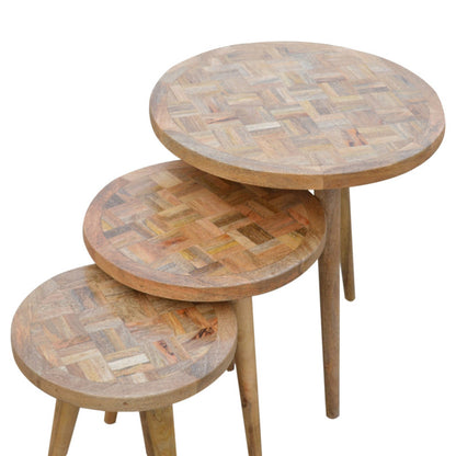 Set of 3 Nesting Tables with Patchwork Patterned Tops