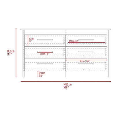 6 Drawer Double Dresser Wezz, Four Legs, Superior Top, Light Oak /