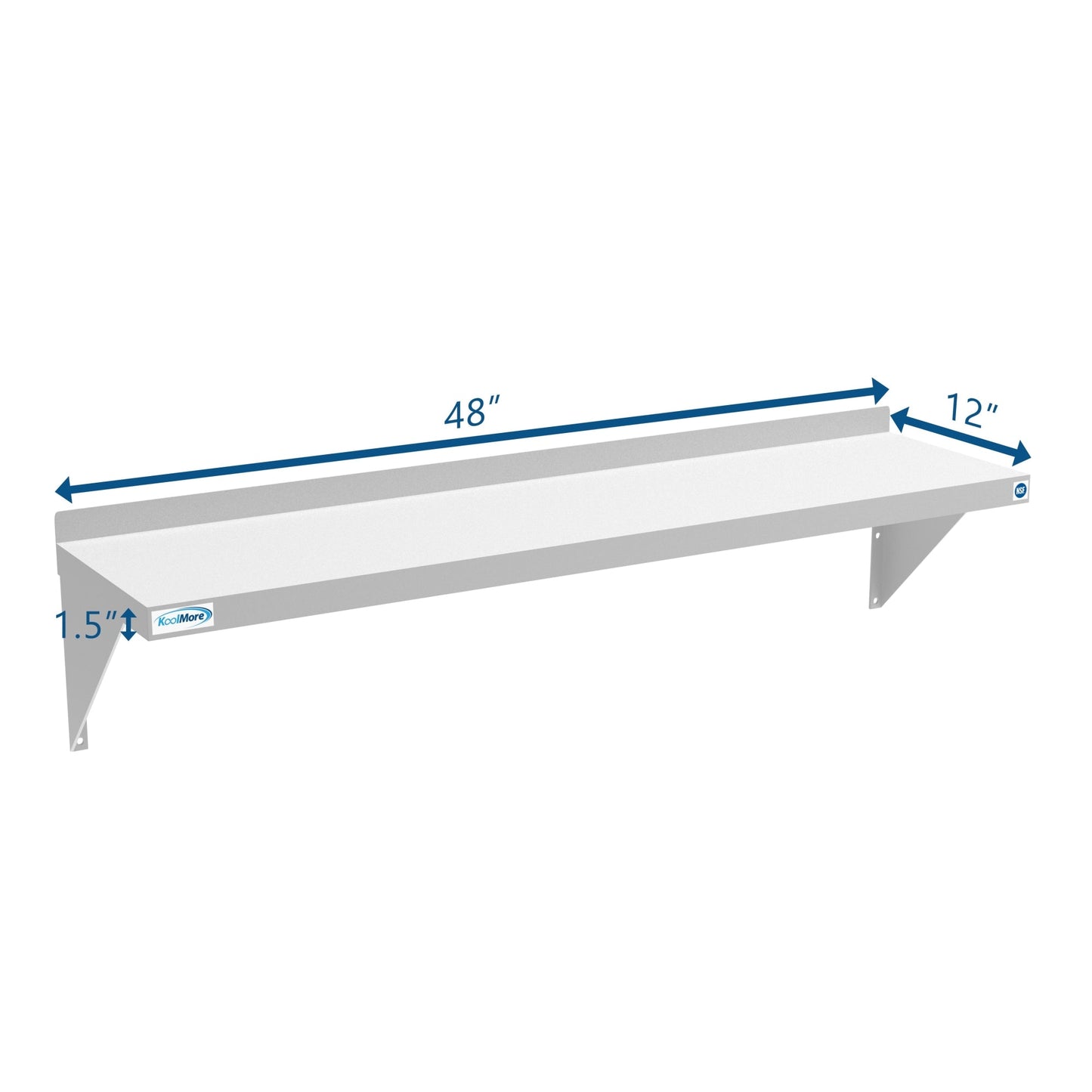 12" x 48" 18-Gauge Stainless-Steel Heavy Duty Wall Shelf, WMSH-1248. -