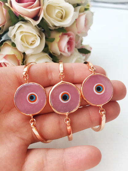 Murano Evil Eye Bracelet, Pink Murano Bead, Rose Gold Bracelet