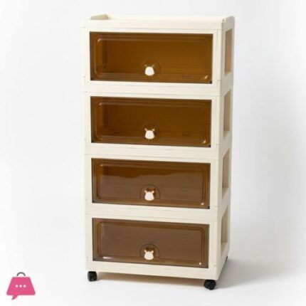 4 Tier Plastic Drawers Storage Box With Lid, Stackable Boxes With Wheels